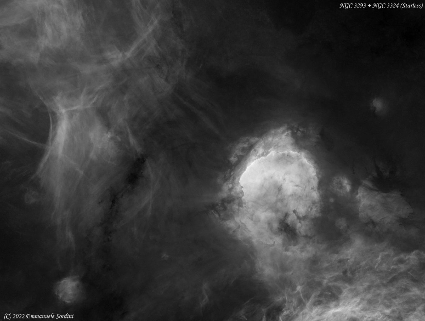 NGC 3293 + NGC 3324 (Gabriela Mistral Nebula) - Starless version