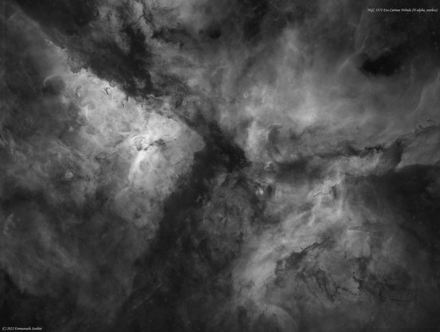 NGC 3372 Eta Carinae Nebula (H-alpha only, starless version)