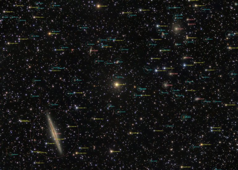 NGC 891 and Abell 347 (annotated)