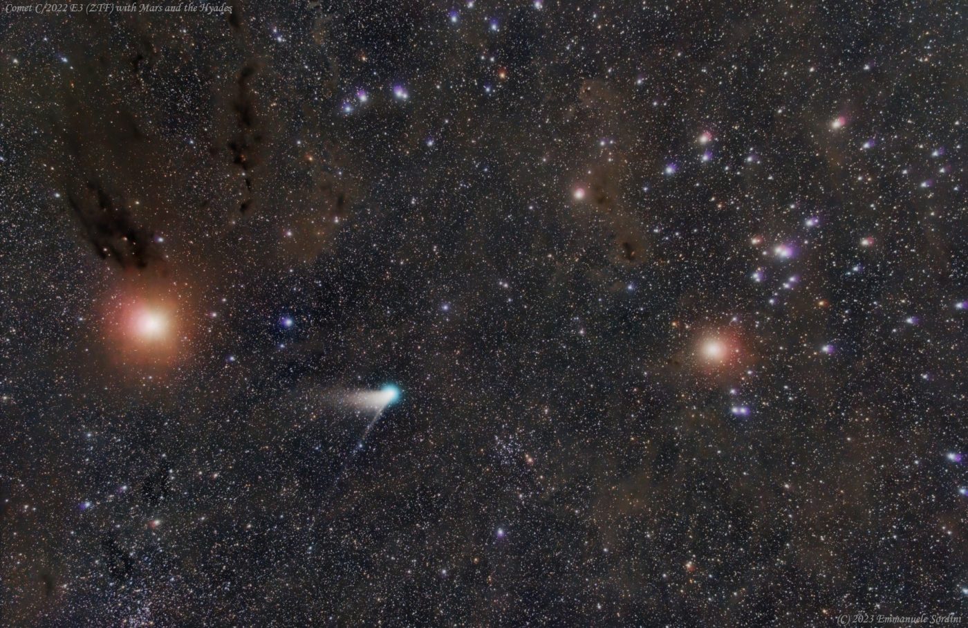 Comet C/2022 E3 (ZTF), Mars, Aldebaran and the Hyades